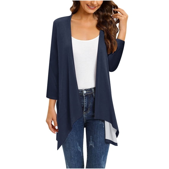 Cardigan for Women's Plus Size Summer Casual 3/4Sleeve Fashion Comfortable Pockets Solid Color Cardigan Top Blouse Party on Clearance