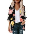 thumbnail image 1 of Cardigan for Women's Plus Size Summer Casual Floral Print Puff Sleeve Cardigan Loose Chiffon Cover Up Blouse Trendy Tops Party Up to 65% off, 1 of 3