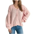 thumbnail image 1 of Cardigan for Women with Buttons V Neck Long Sleeve Open Front Sweaters Casual Loose Solid Color Cable Knit Top Jackets (Pink S), 1 of 6