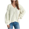 thumbnail image 1 of Cardigan for Women with Buttons V Neck Long Sleeve Open Front Sweaters Casual Loose Solid Color Cable Knit Top Jackets (White M), 1 of 5