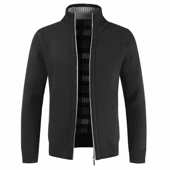 Cardigan sweater thickened warm sweater men's zipper sweater-black-M