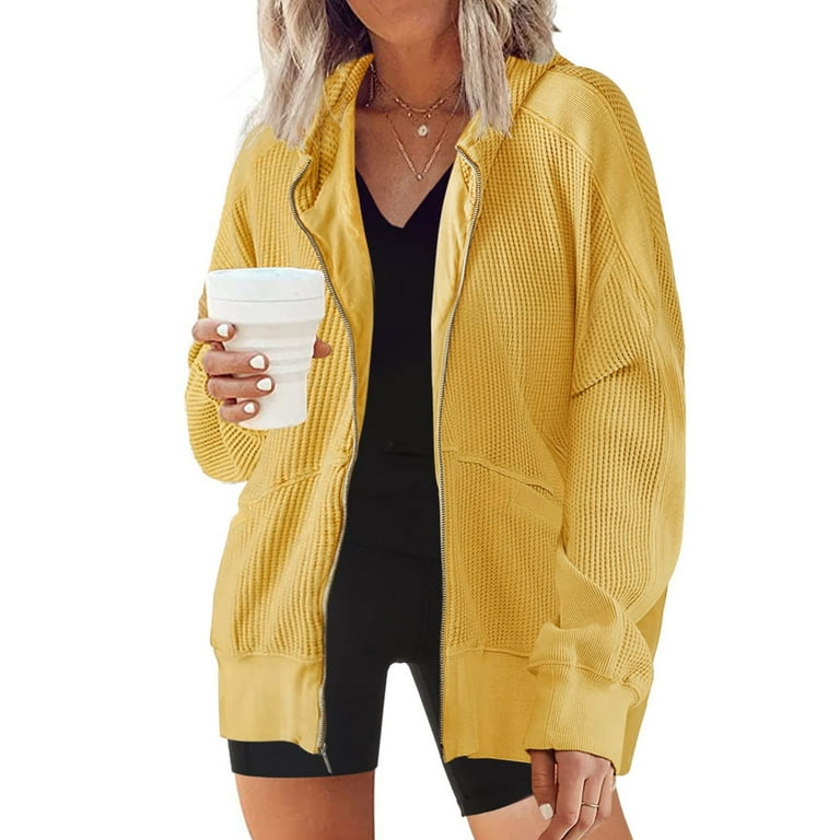 Cardigans Comfortable Loose Fit Stretchable Hoodie Holiday Essentials Solid Color Stitching Ladies Hooded Jacket with Pockets Full Zip Up Turn Down Collar Cardigan Walmart