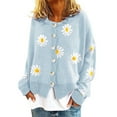 thumbnail image 1 of Cardigans for Women Trendy Daisy Printing Long Sleeve Sweater Crew Neck Buttons Loose Open Front Cropped Top Casual Shrugs for Women Blue XL, 1 of 7