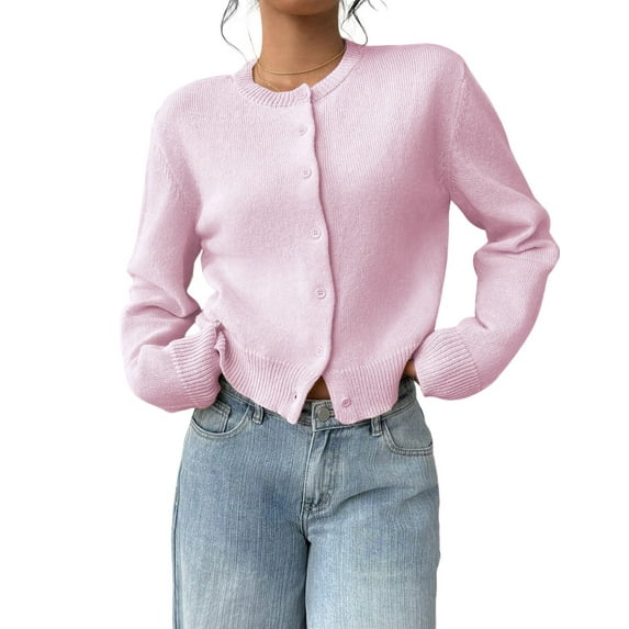 Cardigans Sweaters for Women Classic Long Sleeve Fall Solid Color Sweater Crew Neck Button Down Winter Sweaters Cardigan Alsol Lamesa