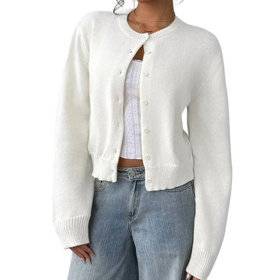 Cardigans Sweaters for Women Classic Long Sleeve Fall Solid Color Sweater Crew Neck Button Down Winter Sweaters Cardigan Alsol Lamesa