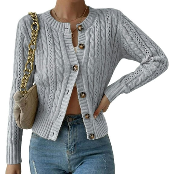 Cardigans Sweaters for Women Fall Fashion Cable Knit Sweater Crew Neck Button Down Winter Chunky Sweaters Outerwear Coats Alsol Lamesa