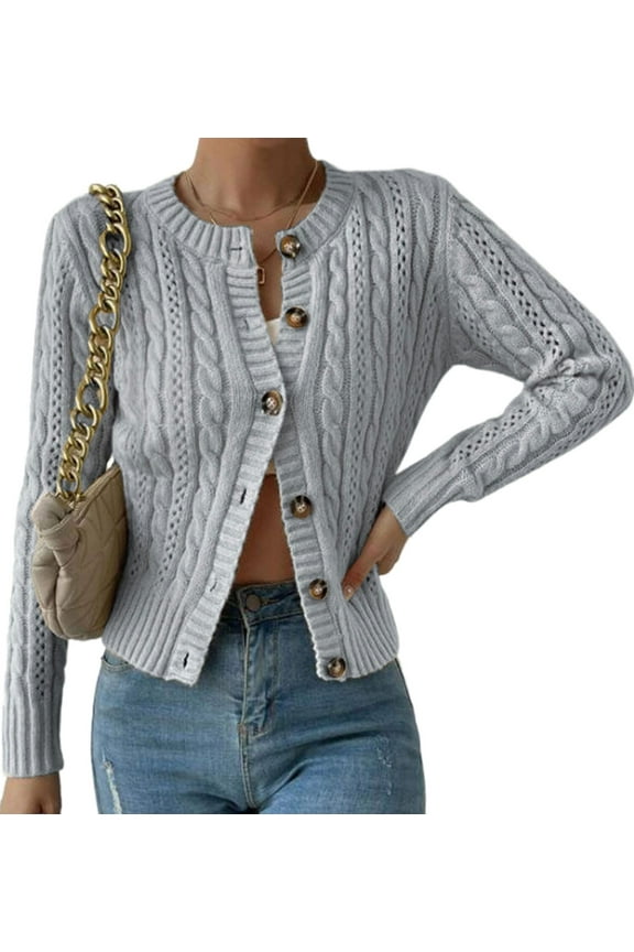 Cardigans Sweaters for Women Fall Fashion Cable Knit Sweater Crew Neck Button Down Winter Chunky Sweaters Outerwear Coats Alsol Lamesa