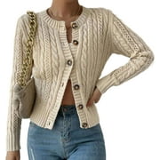 Cardigans Sweaters for Women Fall Fashion Cable Knit Sweater Crew Neck Button Down Winter Chunky Sweaters Short Sweater Outerwear Coats Alsol Lamesa
