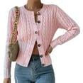 thumbnail image 1 of Cardigans Sweaters for Women Fall Fashion Cable Knit Sweater Crew Neck Button Down Winter Chunky Sweaters Short Sweater Outerwear Coats Alsol Lamesa, 1 of 5