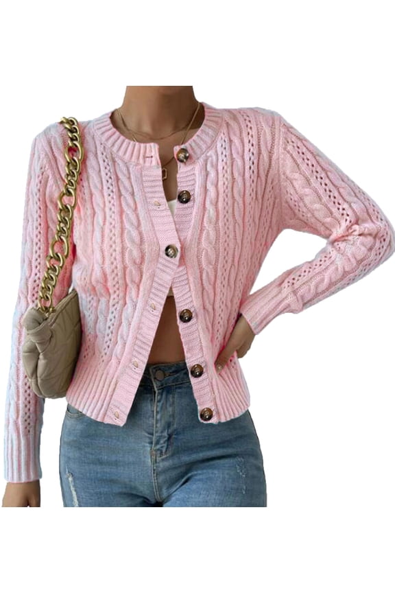 Cardigans Sweaters for Women Fall Fashion Cable Knit Sweater Crew Neck Button Down Winter Chunky Sweaters Short Sweater Outerwear Coats Alsol Lamesa