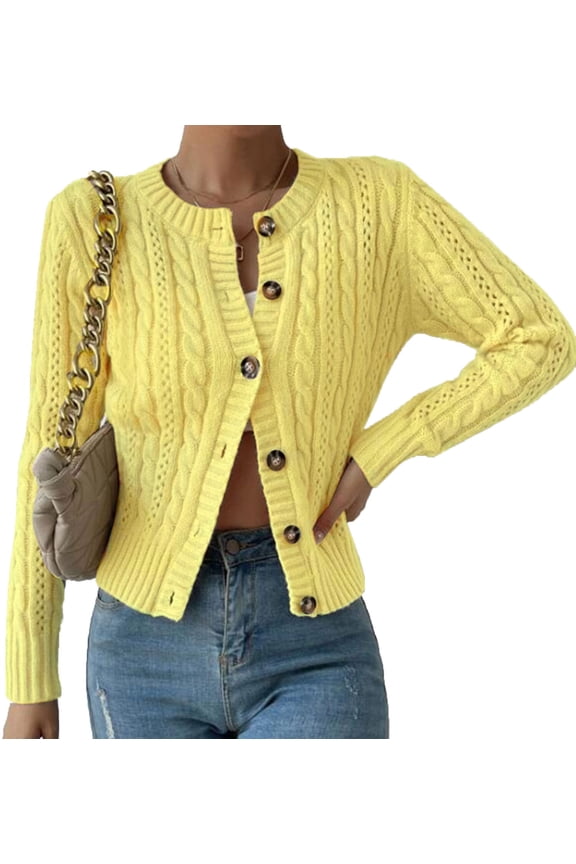 Cardigans Sweaters for Women Fall Fashion Cable Knit Sweater Crew Neck Button Down Winter Chunky Sweaters Short Sweater Outerwear Coats Alsol Lamesa