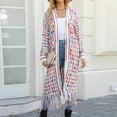 thumbnail image 1 of Cardigans Sweaters for Women Long Sleeve Open Front Tassels Oversized Knitted Coats Knee Length Checkered Color Block Soft Outerwear Sweater, 1 of 8