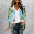 thumbnail image 1 of Cardigans for Women Kimono Cardigan Beach Cover ups Swimwear Floral Printed Lightweight Open Front Chiffon Kimonos Cardigan Puff Sleeve Loose Casual Summer Tops Green M, 1 of 5