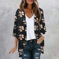 thumbnail image 1 of Cardigans for Women Kimono Cardigan Beach Cover ups Swimwear Floral Printed Lightweight Open Front Chiffon Kimonos Cardigan Puff Sleeve Loose Casual Summer Tops Black XL, 1 of 5