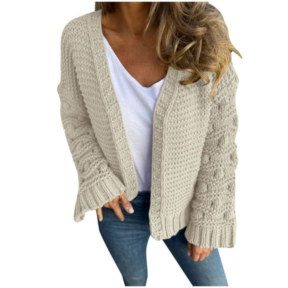 Cardigans Women Trendy Cable Knitted Long Sleeve Open Front Solid Cropped Lightweight Outwear Coats