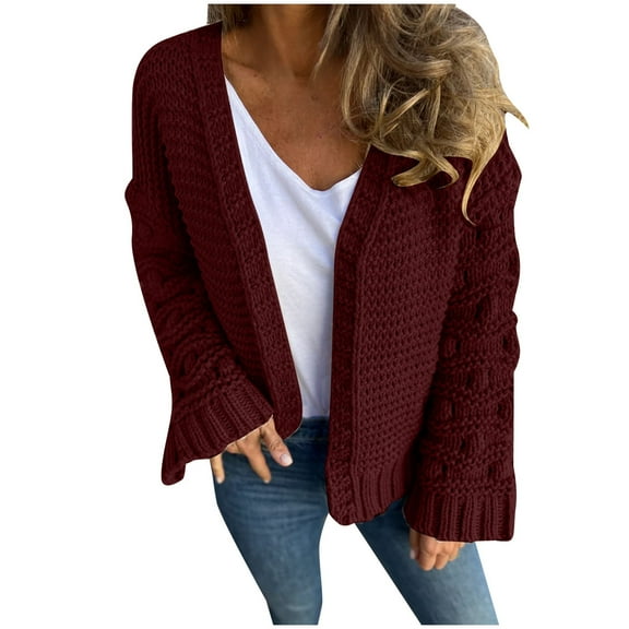 Cardigans Women Trendy Cable Knitted Long Sleeve Open Front Solid Cropped Work Cardians