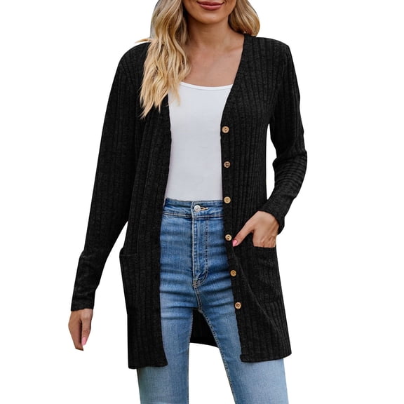 Cardigans Women Trendy Cozy Textured Solid Color Long Sleeve Sweater" Work Cardians