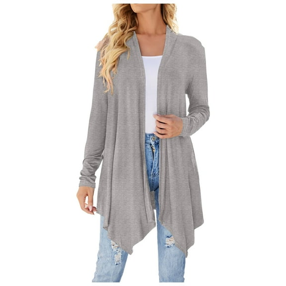 Cardigans Women Trendy Fashion Long Sleeve Autumn Open Front Draped Mid Long Asymmetric Lightweight Cardigans