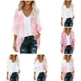 thumbnail image 1 of Cardigans for Women Trendy Lightweight 3/4 Puff Sleeve Floral Printed Chiffon Boho Tops Loose Cover Up Comfortable Breathable Summer Casual Womens Blouses S, 1 of 5