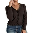 thumbnail image 1 of Cardigans Women Trendy Long Sleeve Ribbed Knit Sweater Solid Color Fringe Edge Casual Open Front Soft Yarn Light Weight Cardigan, 1 of 5