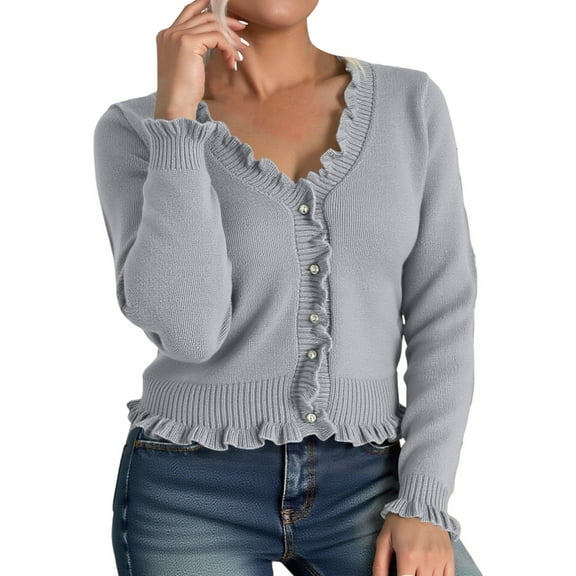 Cardigans Women Trendy Long Sleeve Ribbed Knit Sweater Solid Color Fringe Edge Casual Open Front Soft Yarn Work Cardians