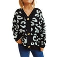 thumbnail image 1 of Cardigans Women Trendy Loose Casual Leopard Print Long Sleeve V Neck Knit Sweater Outfits Clothes, 1 of 7
