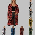 thumbnail image 1 of Cardigans for Women Trendy Open Front Knit Long Sleeve Leopard Print Sweater with Oversized Pocket Fall Winter Fashion Casual Comfy Crew Neck Work Sweaters for Women Black S, 1 of 6