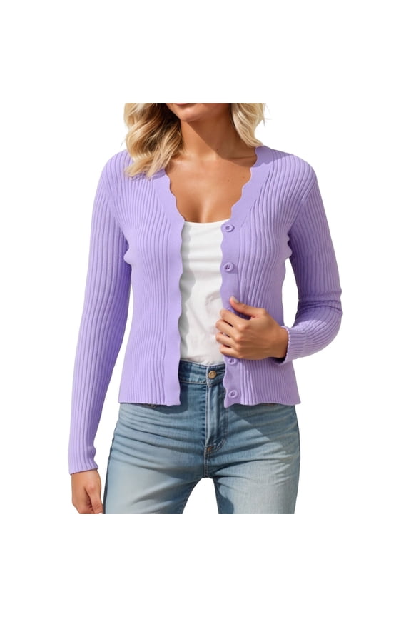 Cardigans Women Trendy Solid Ribbed Knitted Long Sleeve Button V Neck Slim Outfits Clothes