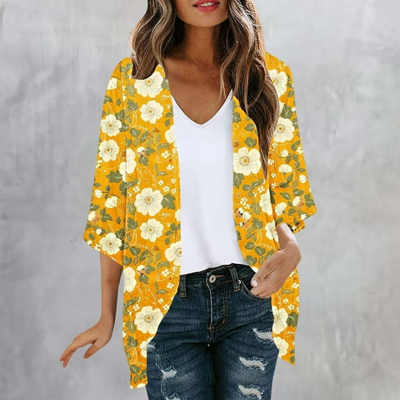 Cardigans for Women Trendy Summer Cardigan Lightweight Cardigans for Women Cardigans for Women 3/4 Sleeve Cardigan for Women Women's New Vintage Printed Coat Printed Casual Cardigan