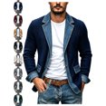 thumbnail image 1 of Cardigans for Men Casual Denim Splice Button Front Lapel Long Sleeve Outdoor Jacket, 1 of 8