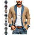 thumbnail image 1 of Cardigans for Men Casual Denim Splice Button Front Lapel Long Sleeve Outdoor Jacket, 1 of 8