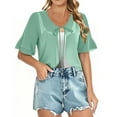 thumbnail image 1 of Cardigans for Women 2025 New Summer Top with Front Lace-Up Ruffle Sleeve Short Lightweight Chiffon Shawl Tops Short Sleeve Fashion Outwears, 1 of 6