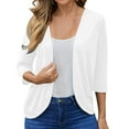 thumbnail image 1 of Cardigans for Women 3/4 Sleeve Lightweight Casual Solid Color Blouse Loose Cardigan Tops Coat, 1 of 9