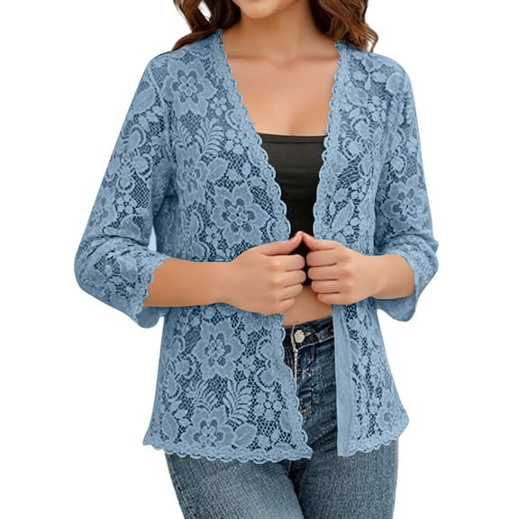 Cardigans for Women 3/4 Sleeve Open Front Lace Cardigan Lightweight Jackets