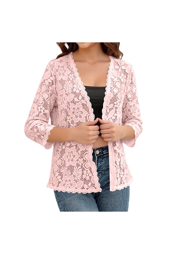 Cardigans for Women 3/4 Sleeve Open Front Lace Cardigan Lightweight Jackets