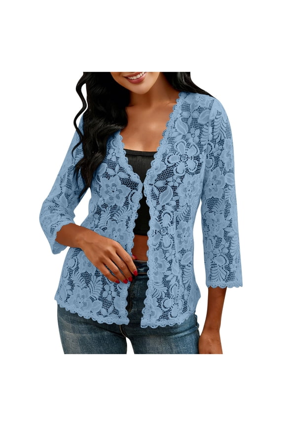 Cardigans for Women 3/4 Sleeves Open Front Lightweight Shrug Lace Bolero for Evening Dresses