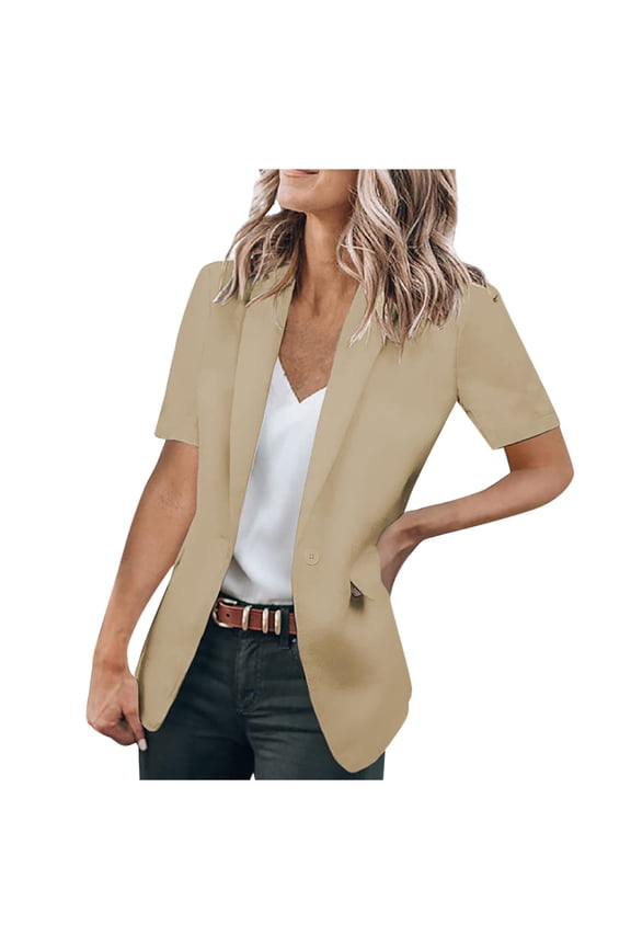 Cardigans for Women Blazers Business Fashion V-Neck Solid Short Sleeve Pocket Cardigan Casual Outwear