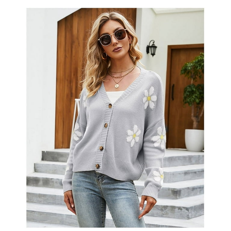 Cardigans for Women Button Up Open Front Cadigan Sweaters Floral