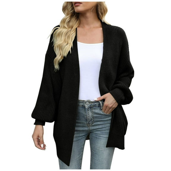 Cardigans for Women Casual Long Sleeve Long Sweater Coat Solid Color Outerwear Sweater Coats