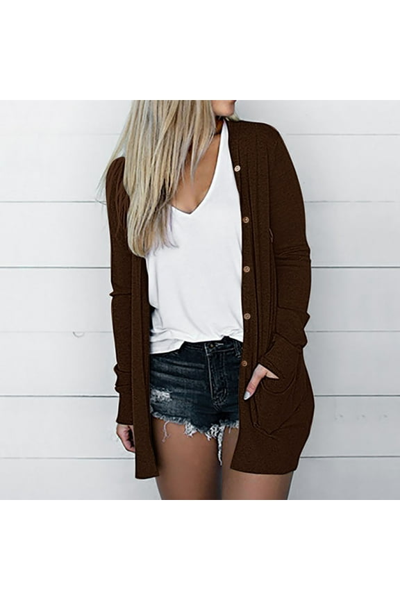 Cardigans for Women Casual Long Sleeve Open Front Lightweight Cardigan with Pockets Plain Solid Comfy Loose Outwear Coat