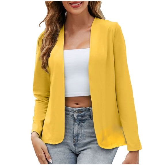 Cardigans for Women Casual Solid Color Long Sleeve Fashion Collarless Cardigan Suit Jacket Coat