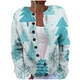 thumbnail image 1 of Cardigans for Women Christmas Tree Printed Casual Fall Winter Jacket Button Down Crew Neck Long Sleeve Loose Fit Womens Sweaters YF Light Blue S, 1 of 5