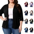 thumbnail image 1 of Cardigans for Women Classic Solid Color Plus Size Cardigan With Three-quarter Sleeves for Daily Wear, 1 of 7
