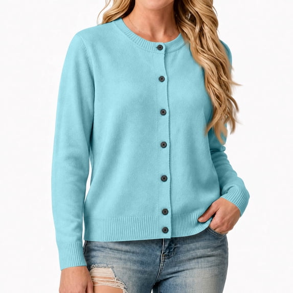 Cardigans for Women Elegant Basic Knit Long Sleeve Solid Color Button-down Sweater, L