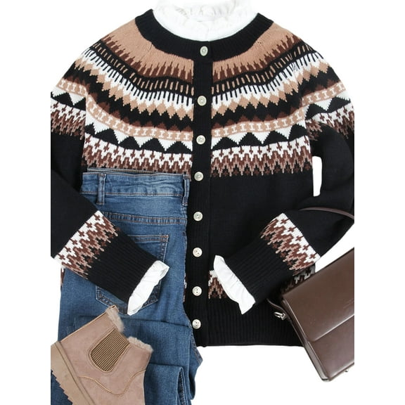 Cardigans for Women Fair Isle Sweaters Button Down Long Sleeve Open Front Fall Sweaters Knit Cardigans Alsol Lamesa
