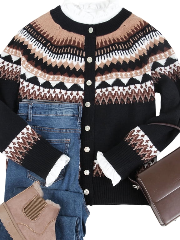 Cardigans for Women Fair Isle Sweaters Button Down Long Sleeve Open Front Fall Sweaters Knit Cardigans Alsol Lamesa