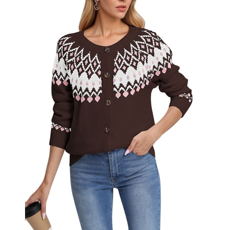 Cardigans for Women Fair Isle Sweaters Button Down Long Sleeve Open Front Fall Sweaters Knit Cardigans S-XL Alsol Lamesa