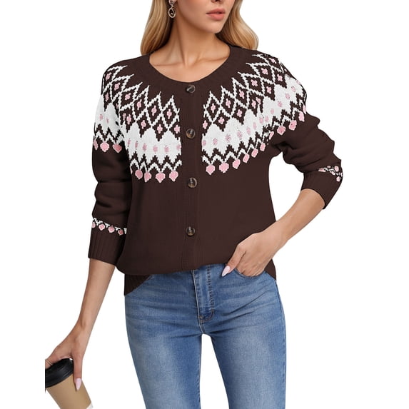 Cardigans for Women Fair Isle Sweaters Button Down Long Sleeve Open Front Fall Sweaters Knit Cardigans S-XL Alsol Lamesa