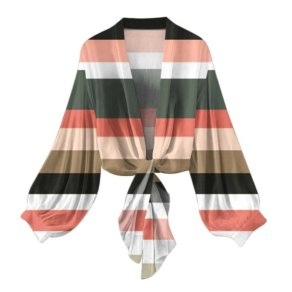 Cardigans for Women Lightweight Chiffon Blouse Boho Floral Tops Cropped Open Front Cardigan Long Sleeve Shirts Multicolor L