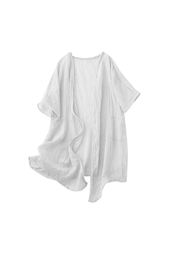 Cardigans for Women Lightweight Cotton Linen Open Front Summer Long Cardigan Short Sleeve Boho Beach Cover Ups